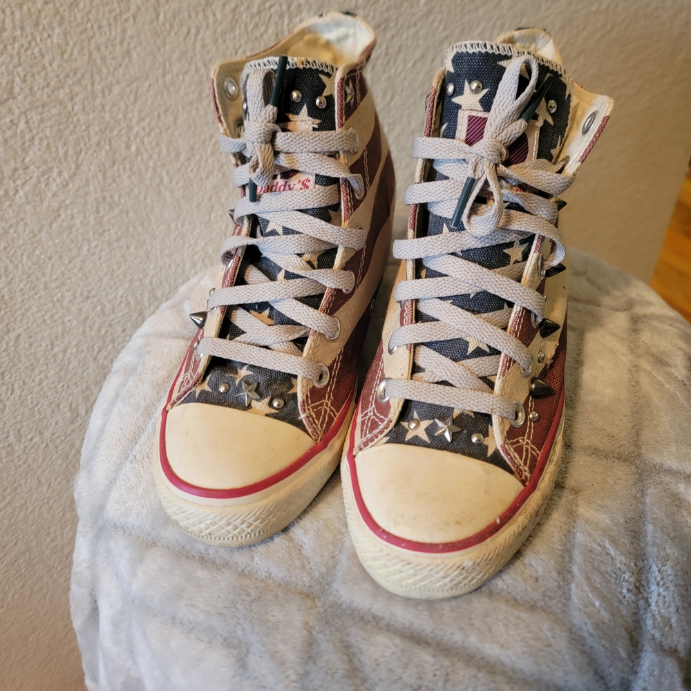 Women's High-Top Sneaker Wedges in Red, White & Blue - Picture 2 of 7
